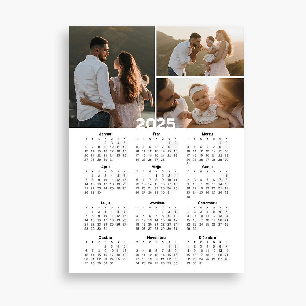 Personalised Photo A4 Page Calendar 2025 (Maltese)