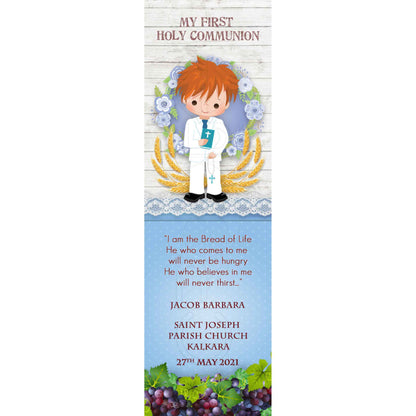 Holy Communion Bookmark with a drawing of a child surrounded by flowers