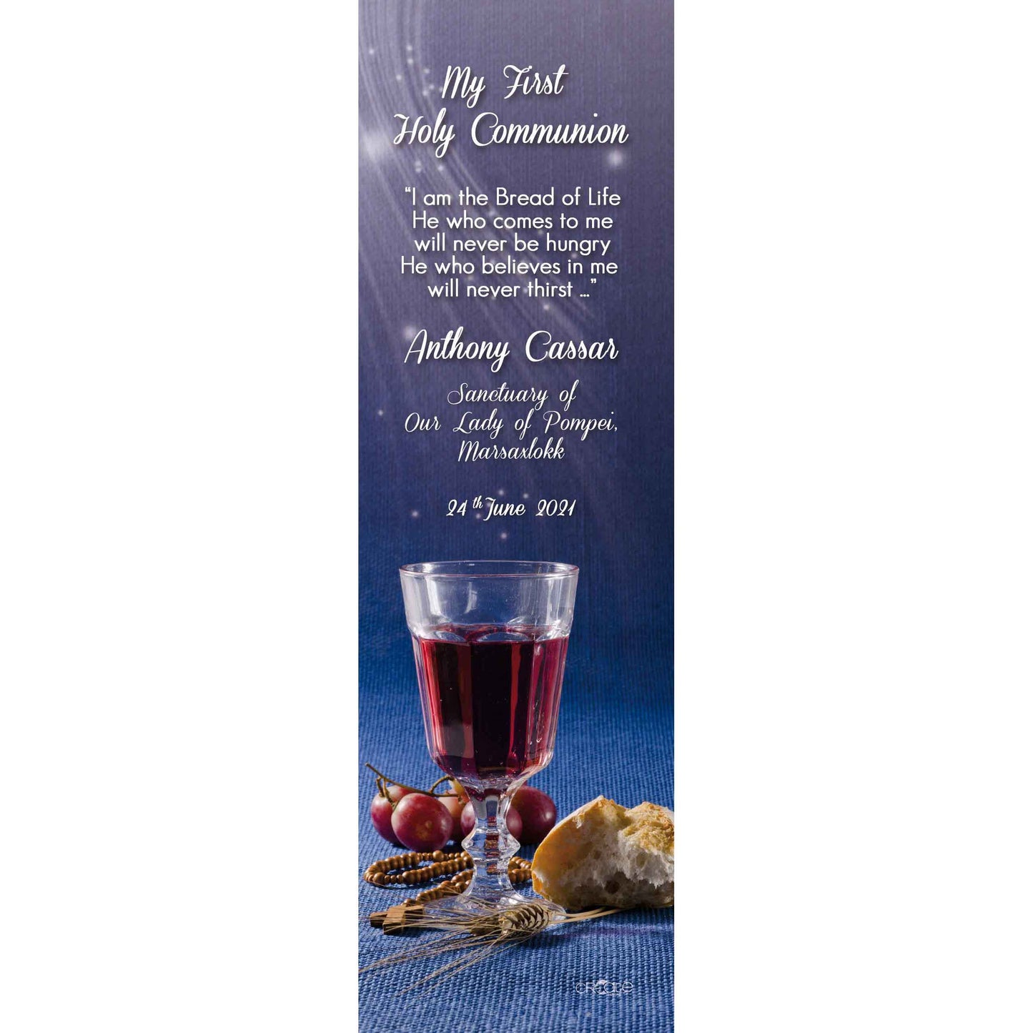 Holy Communion Bookmark with a picture of glass chalice