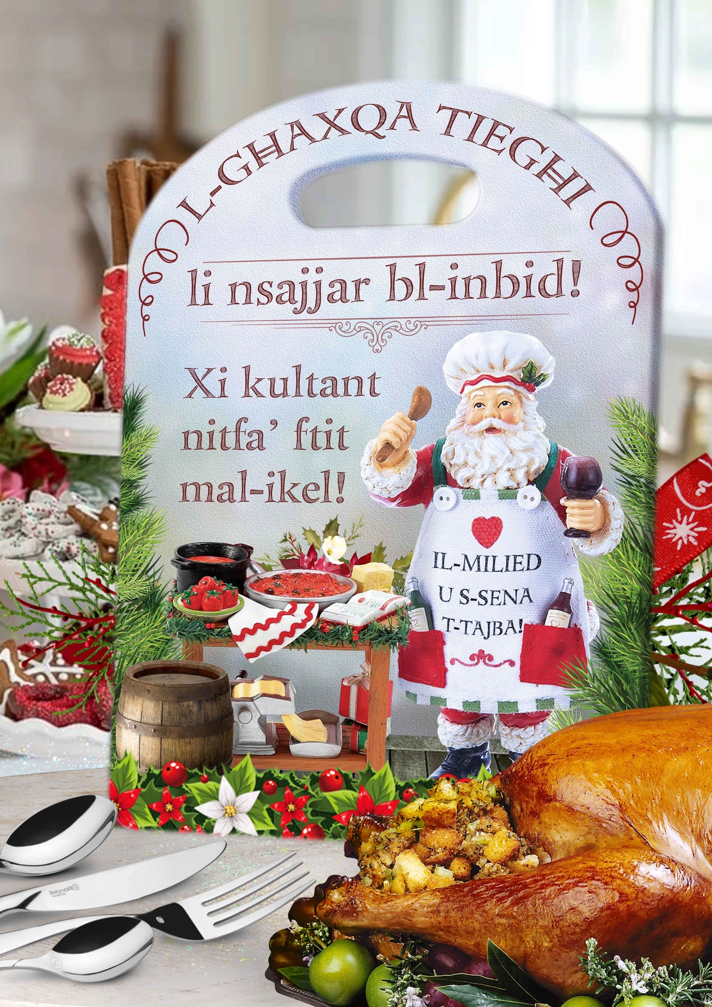 Chopping Board dekorattiva tal-Milied (Santa Claus)