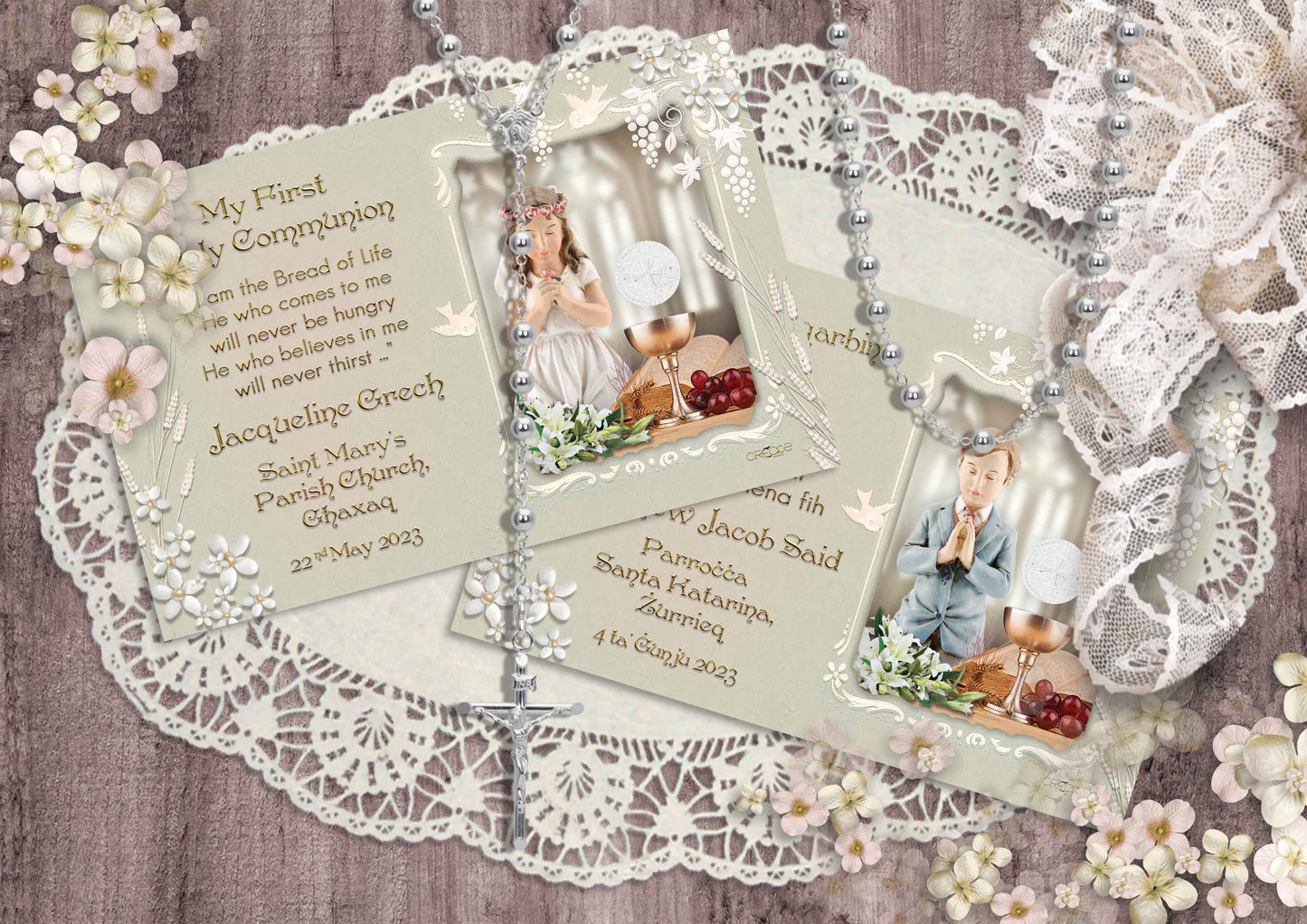 Holy Communion Commemorative Card (Santi) Design 7