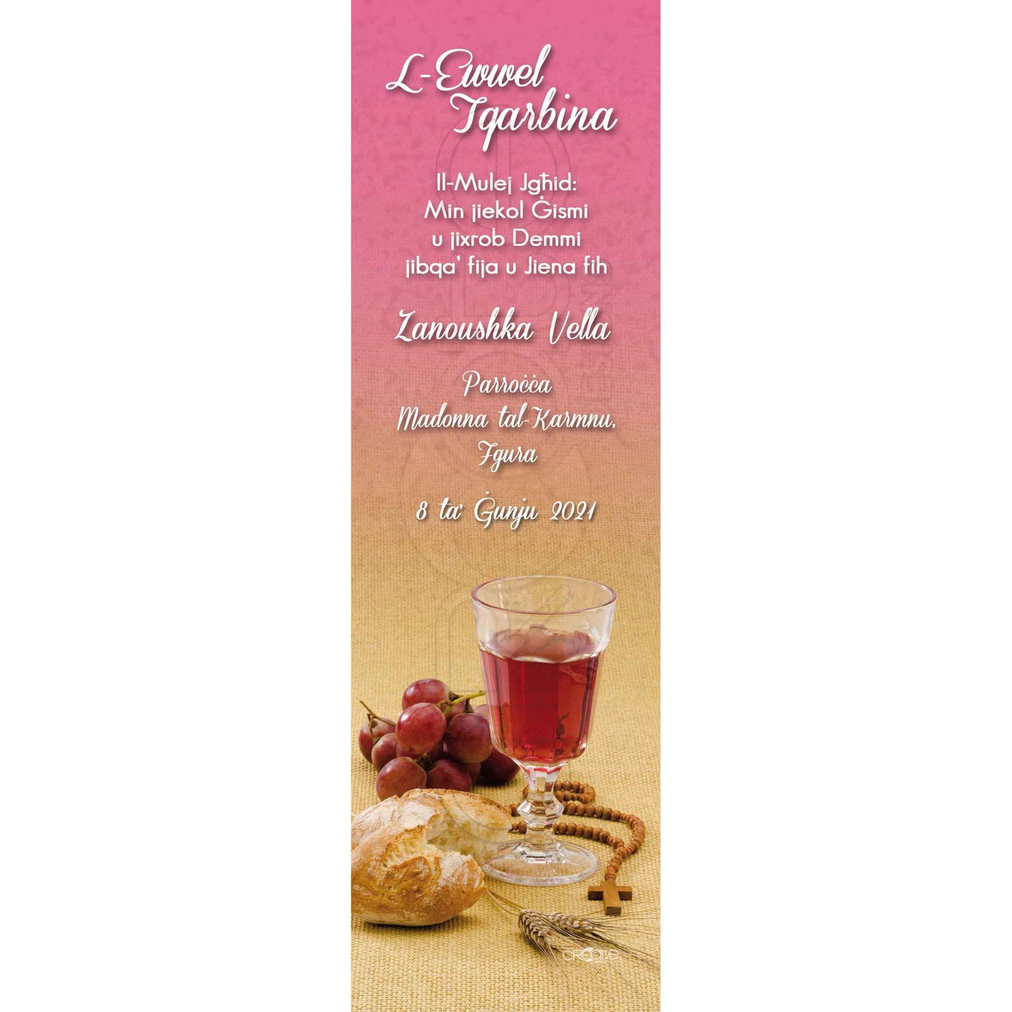 Holy Communion Bookmark with a picture of glass chalice