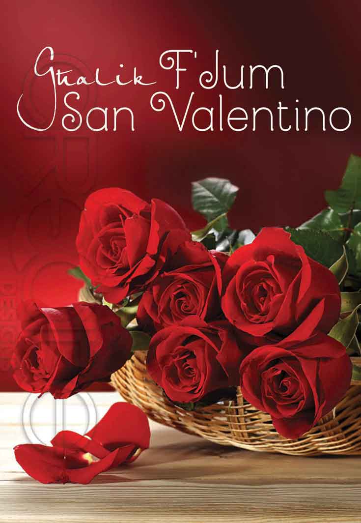 Kartolina għal San Valentino bil-ward aħmar fil-qoffa