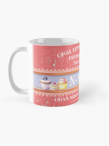 Mug for mother (for grandmother on pink background with hearts and sweets)