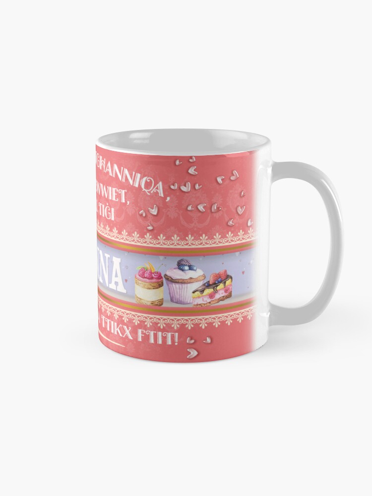 Mug for mother (for grandmother on pink background with hearts and sweets)