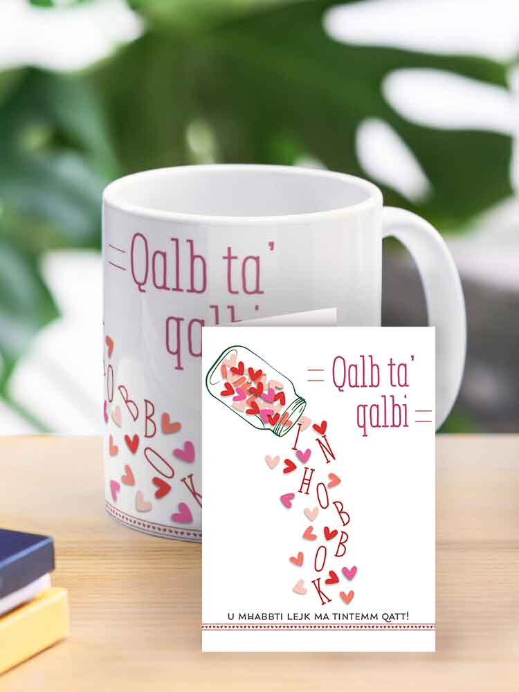 Mug for loved ones (with a glass bottle and hearts)