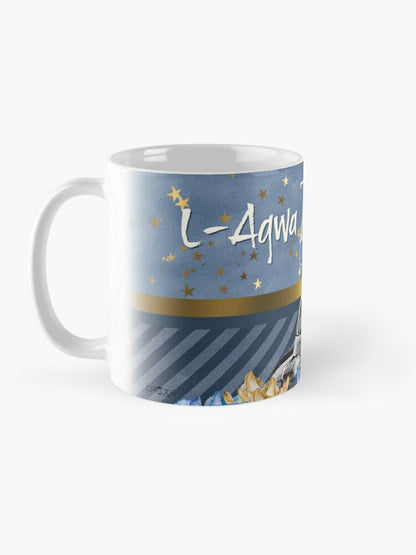 Mug for uncle with a blue background and a hand pair in the side