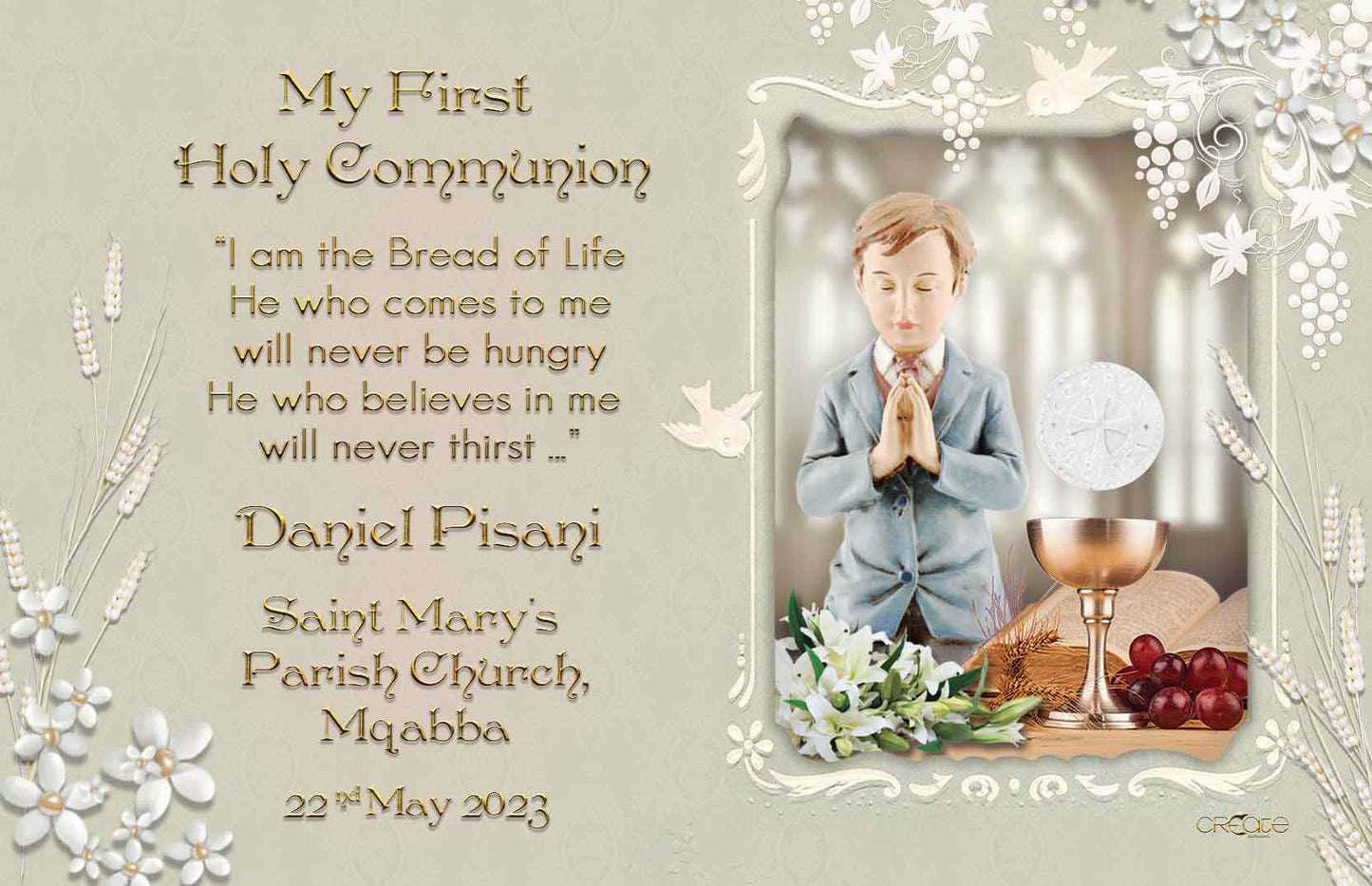 Holy Communion Commemorative Card (Santi) Design 7