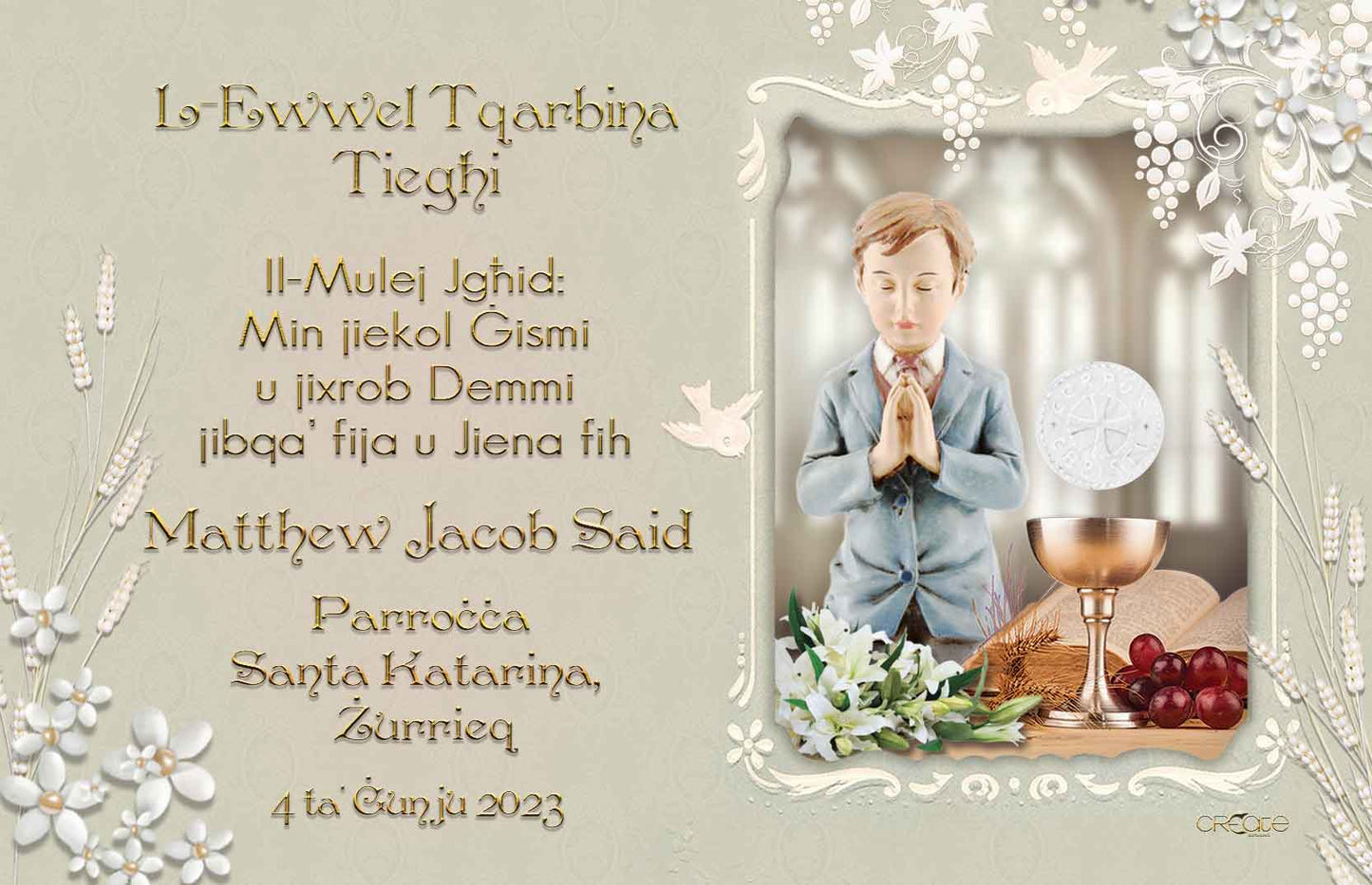 Holy Communion Commemorative Card (Santi) Design 7